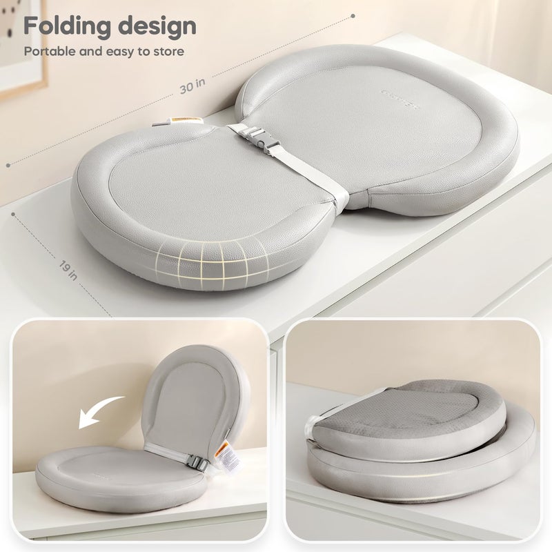 mamatepe Baby Changing Pad, Soft, Foldable Leather Diaper Changing Pad, Contoured Changing Table Pads for Dresser, Waterproof & Non-Slip Wipeable, 30"X19",Gray - Image 2